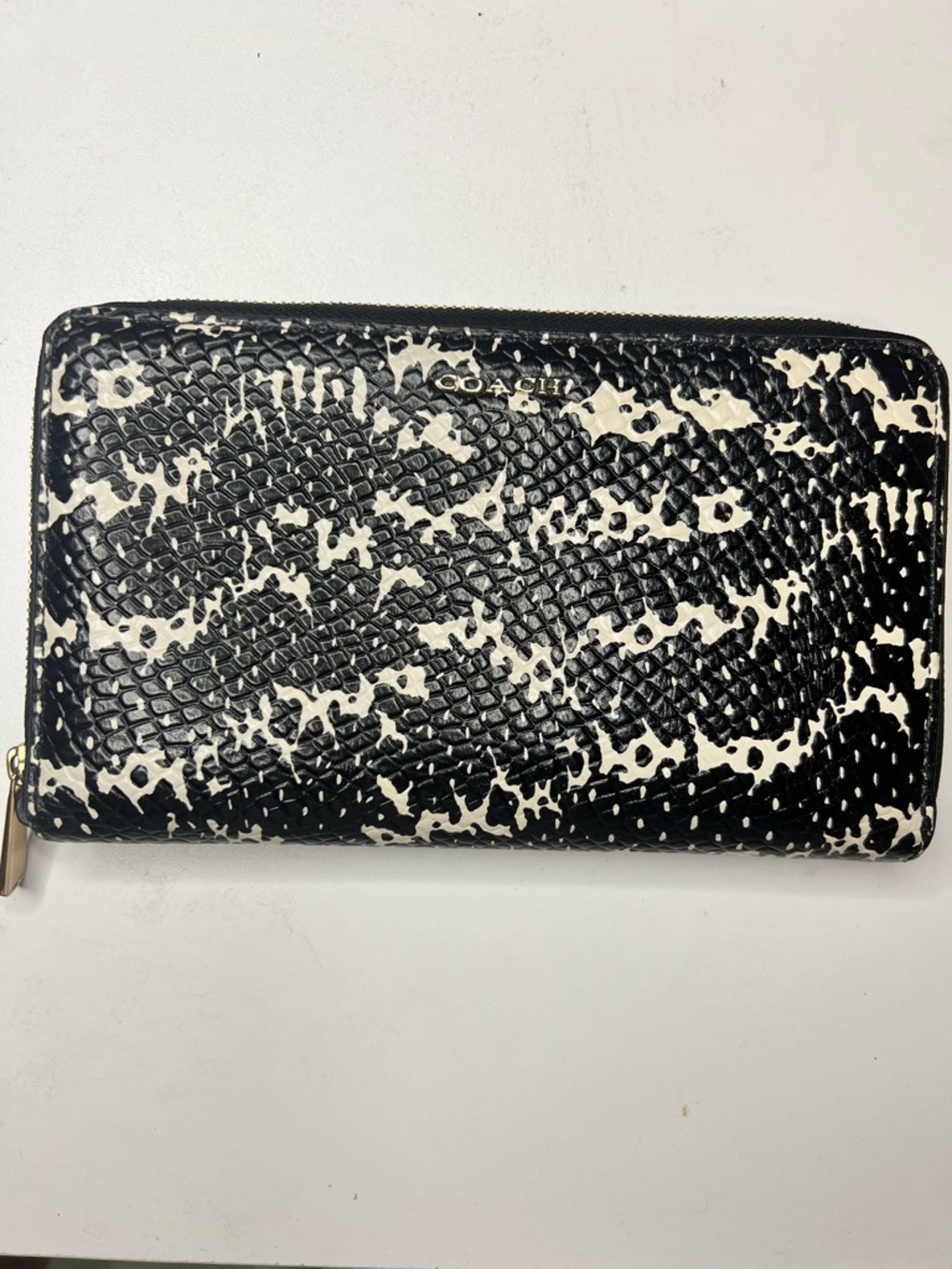 Coach Black and White Zip Around Wallet